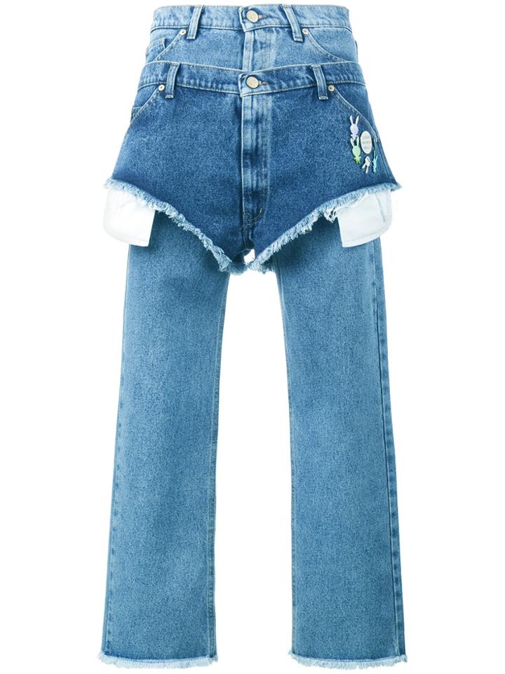 Natasha Zinko Boyfriend Fitted Jeans With Layered Shorts - Blue