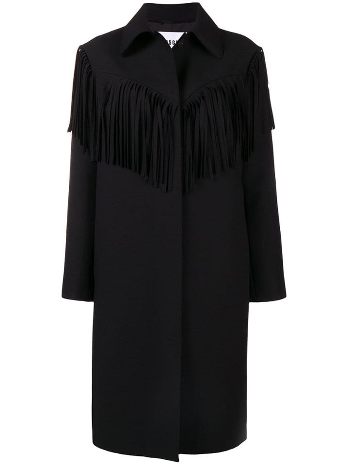 Msgm Fringe Coat - Black