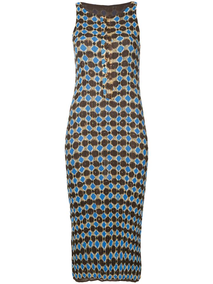 Issey Miyake Vintage Native Print Pleated Dress - Multicolour