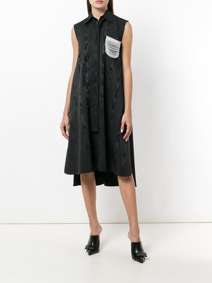 Thom Browne Flannel Shirt Dress With Pearl Swag Pocket - Black