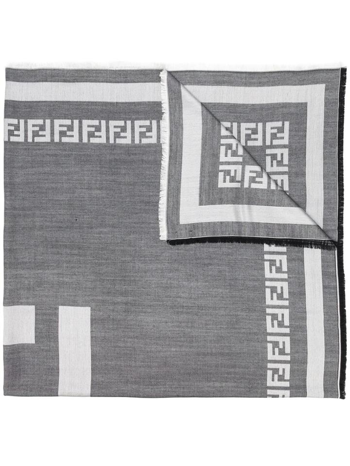 Fendi Logo Frayed Hem Scarf - Grey