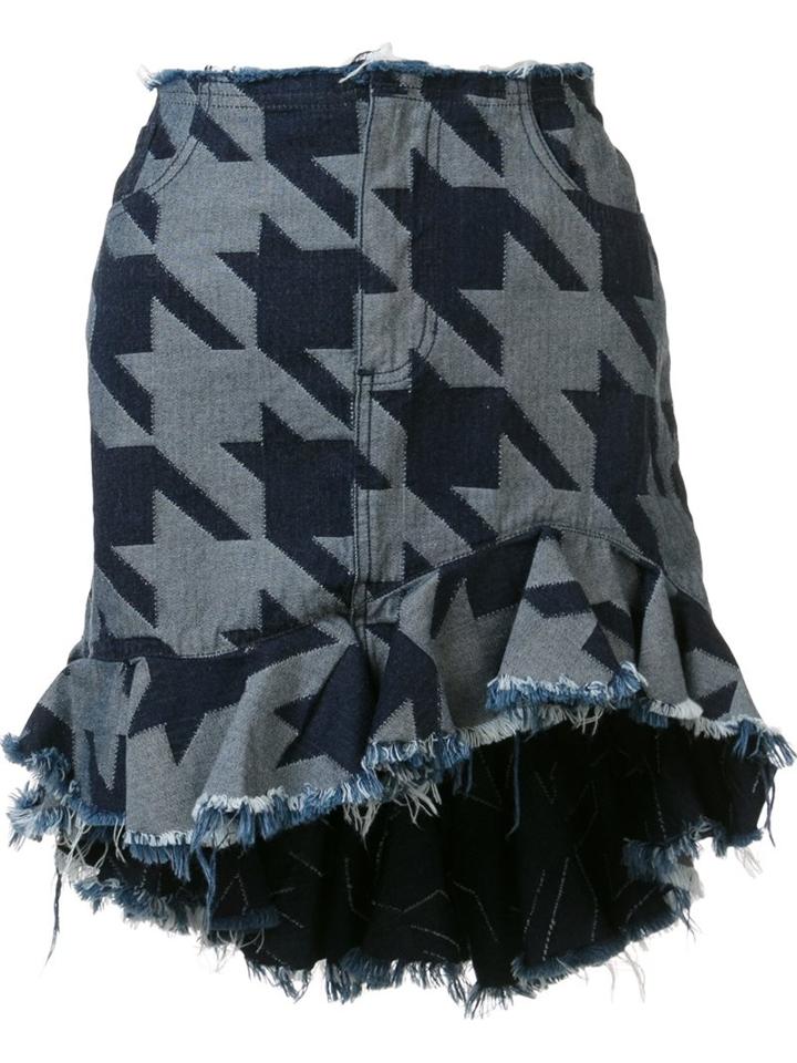 Marques'almeida Houndstooth Ruffled Skirt, Women's, Size: 4, Blue, Cotton