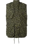 Saint Laurent Leopard Print Military Jacket, Women's, Size: 34, Green, Cotton