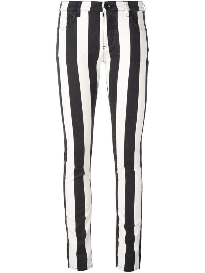 Off-white Striped Skinny Jeans, Women's, Size: 25, Black, Cotton/spandex/elastane