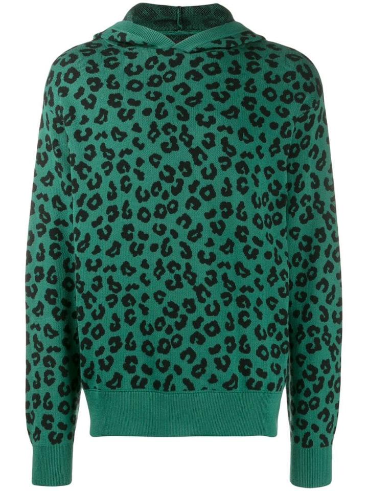 Just Don Leopard Print Knit Hoodie - Black
