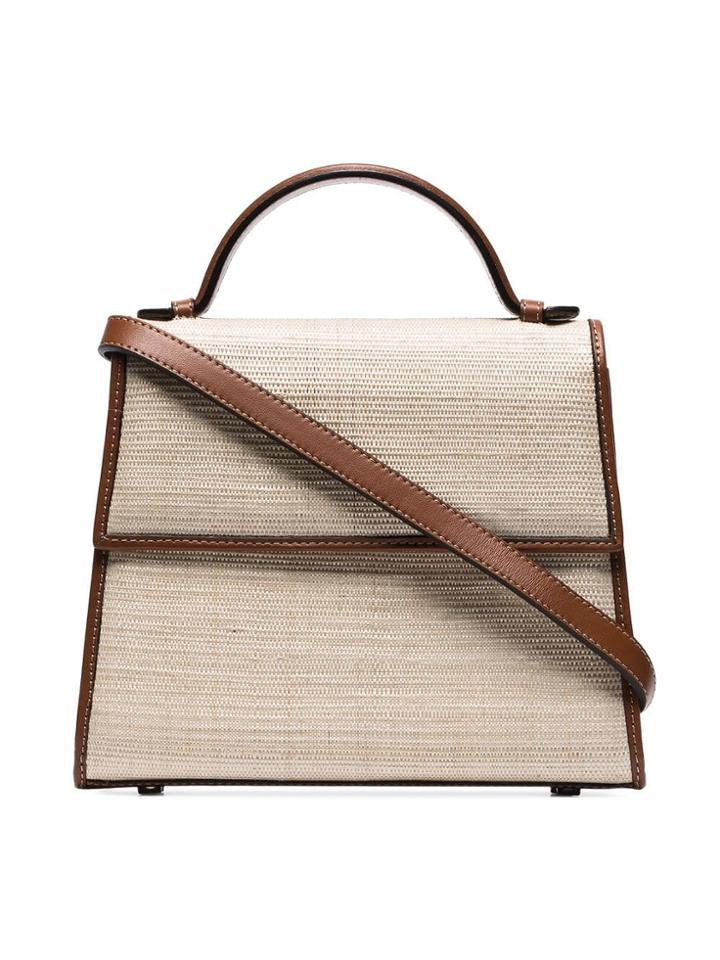 Hunting Season Brown And Neutral Top Handle Straw And Leather Bag