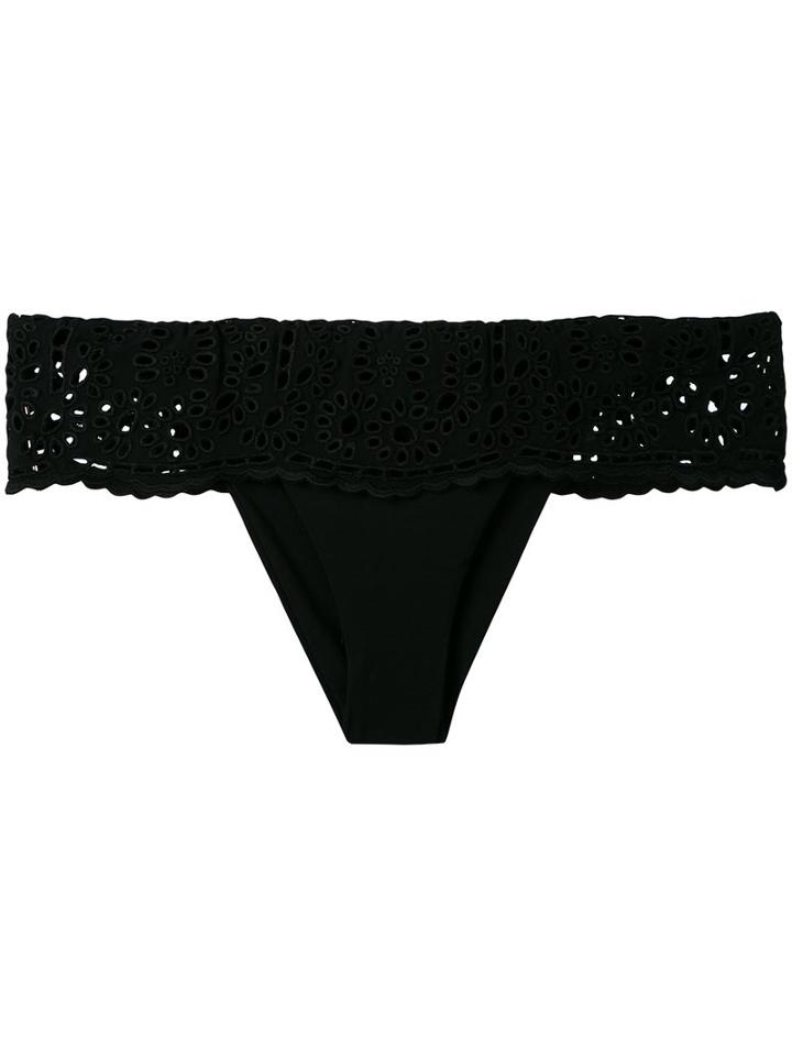 Ermanno Scervino - Lace Frill Bikini Bottoms - Women - Nylon/spandex/elastane - I, Black, Nylon/spandex/elastane