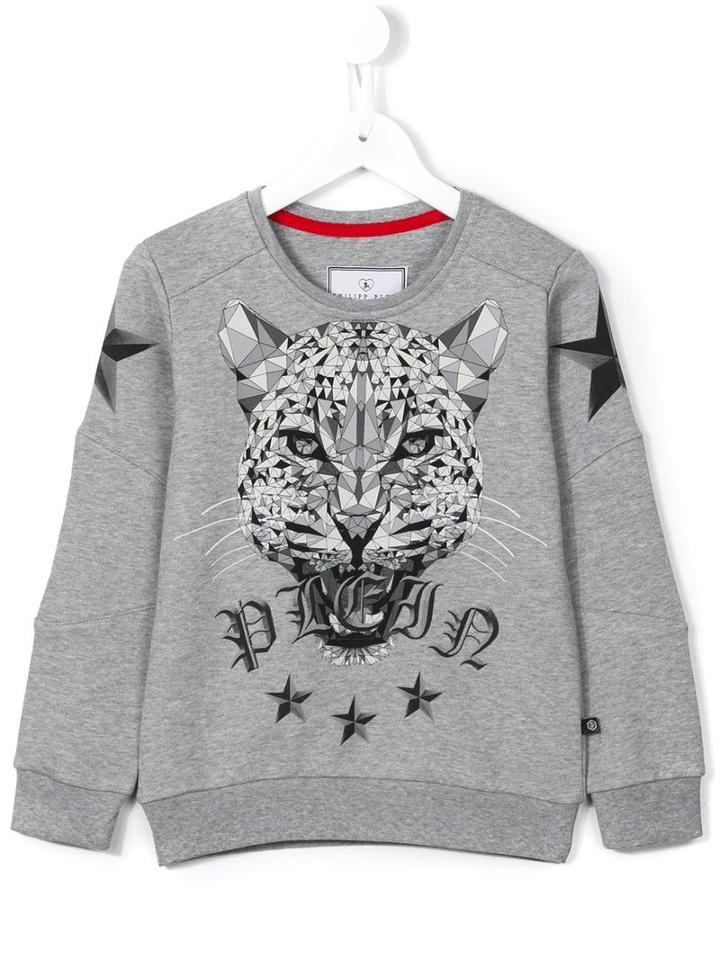 Philipp Plein Kids Geometric Tiger Print Sweatshirt, Boy's, Size: 10 Yrs, Grey