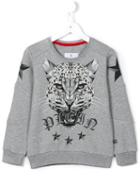Philipp Plein Kids Geometric Tiger Print Sweatshirt, Boy's, Size: 10 Yrs, Grey