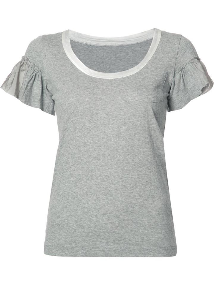 Sacai Flutter Sleeve T-shirt, Women's, Size: 1, Grey, Cotton/cupro