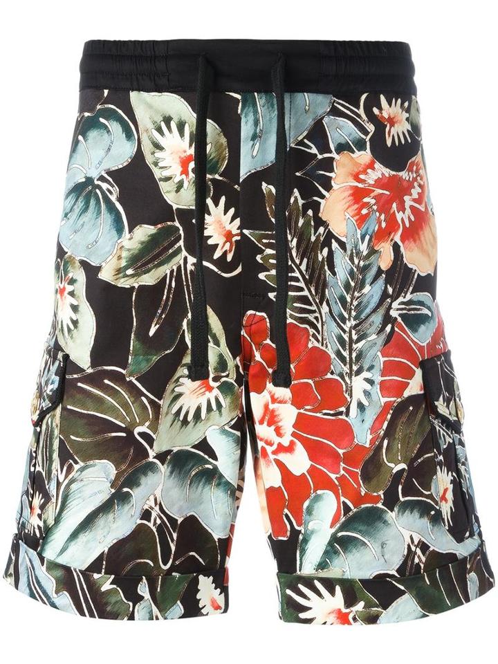 Christian Pellizzari Floral Print Shorts, Men's, Size: 48, Black, Cotton/spandex/elastane