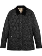 Burberry Check Detail Quilted Jacket With Corduroy Collar - Black