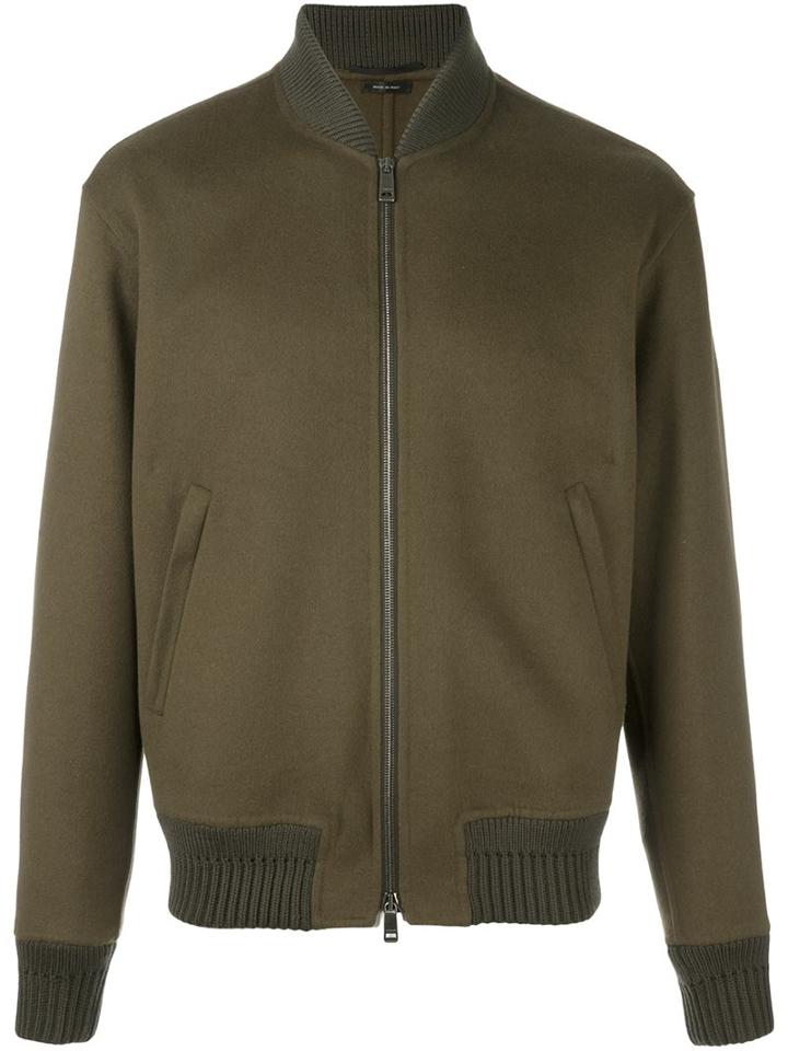 Jil Sander Zipped Bomber Jacket, Men's, Size: 50, Green, Cupro/cashmere/virgin Wool