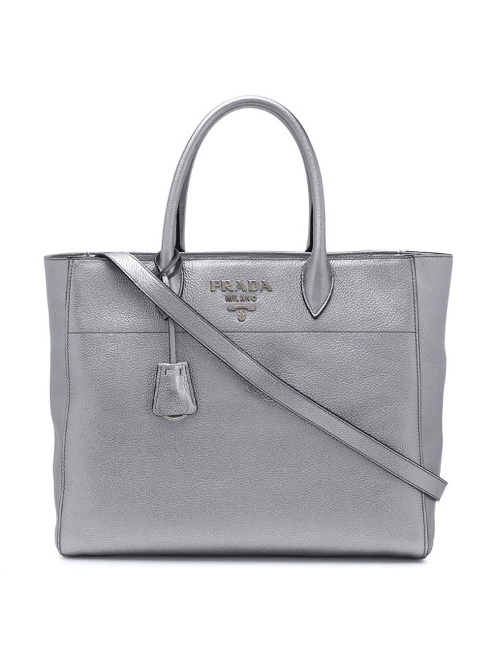 Prada Logo Plaque Tote - Metallic