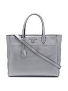 Prada Logo Plaque Tote - Metallic