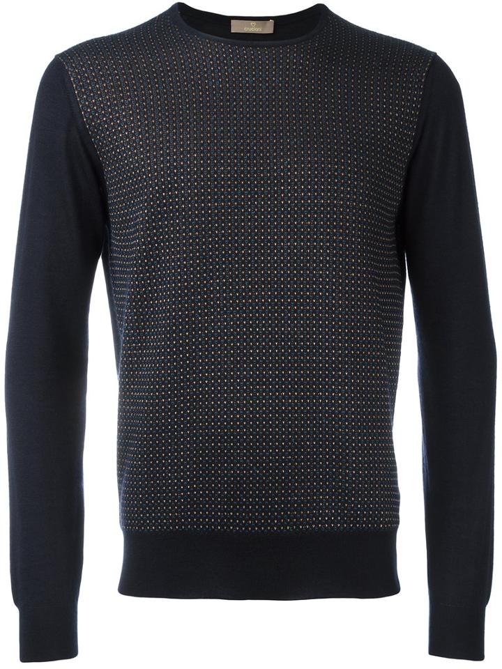 Cruciani Crew Neck Sweater, Men's, Size: 54, Blue, Cashmere/silk