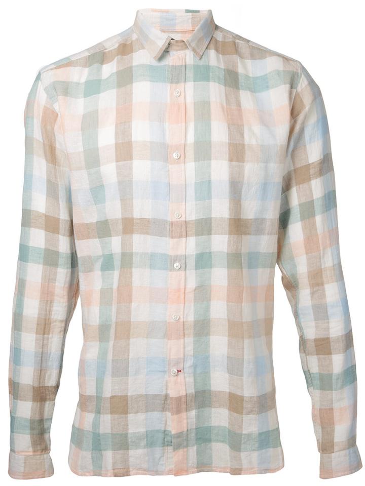 Oliver Spencer Checked Shirt, Men's, Size: 16, Cotton/linen/flax
