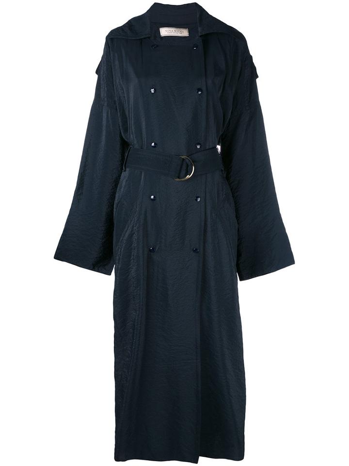 Nina Ricci - Double-breasted Long Coat - Women - Viscose - 34, Women's, Blue, Viscose