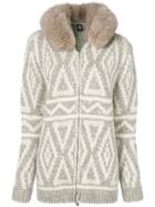 Eleventy Fox Fur Hooded Textured Cardigan - White