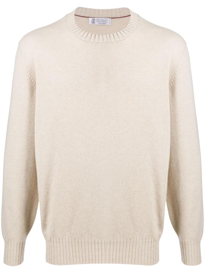 Brunello Cucinelli Ribbed Crew Neck Jumper - Neutrals