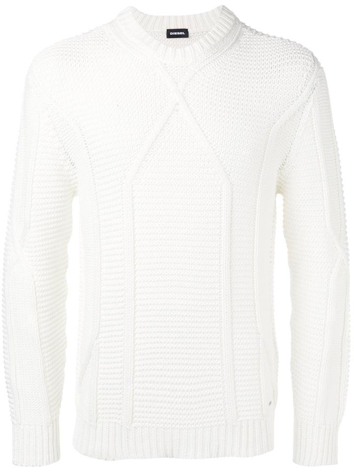 Diesel Chunky Knit Jumper, Men's, Size: Large, White, Cotton/acrylic