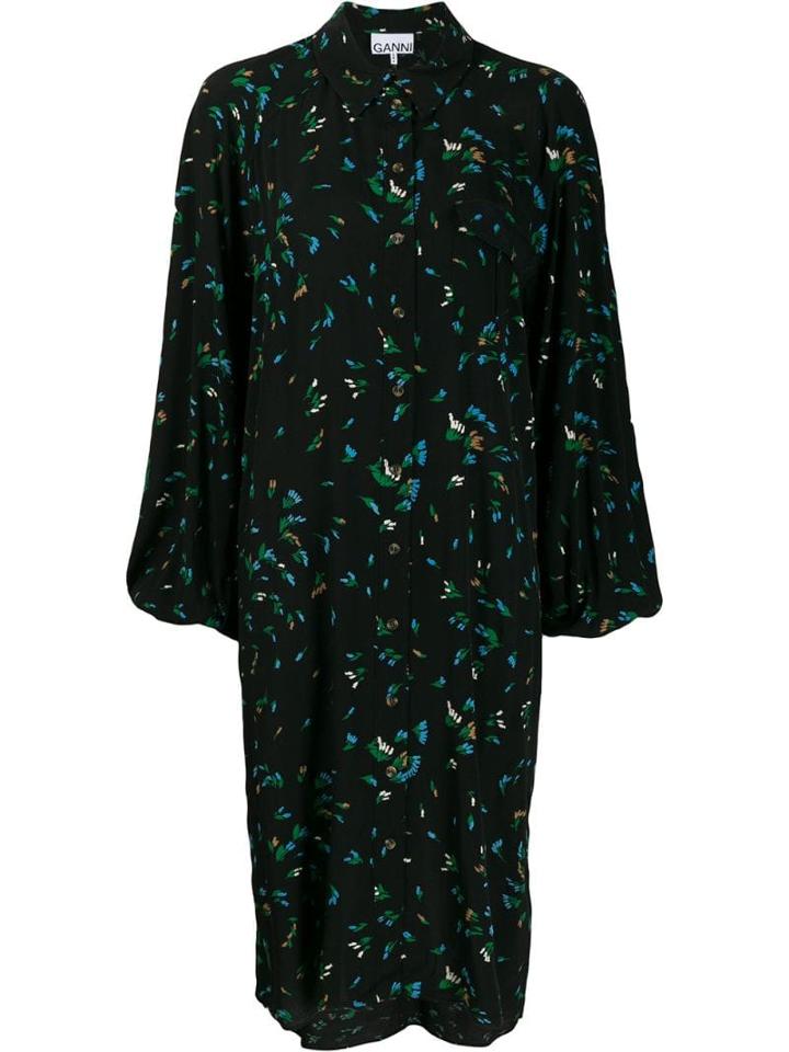 Ganni Floral Print Shirt Dress - Black
