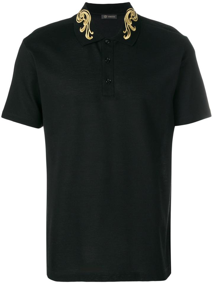 Versace Embroidered Polo Shirt - Black