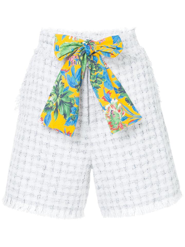 Msgm Frayed Tweed Shorts - White
