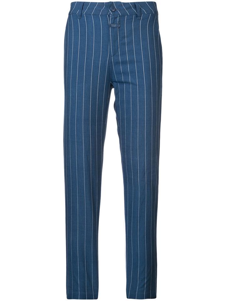 Closed - Pinstriped Cropped Trousers - Women - Cotton - 27, Blue, Cotton