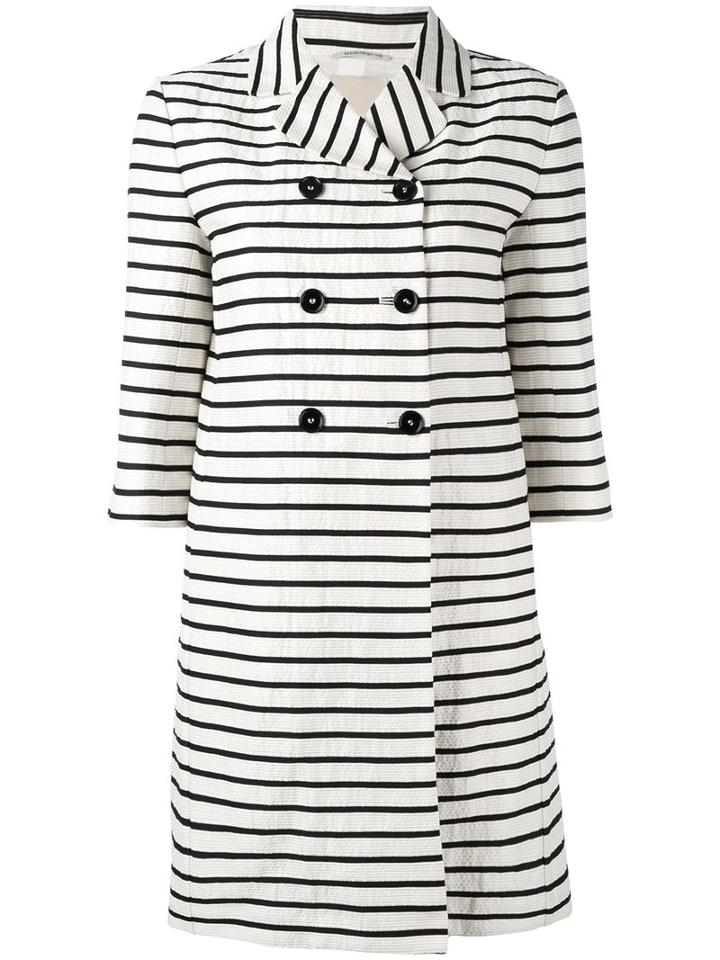 's Max Mara - Striped Double-breasted Coat - Women - Silk/cotton/ramie - 36, Nude/neutrals, Silk/cotton/ramie