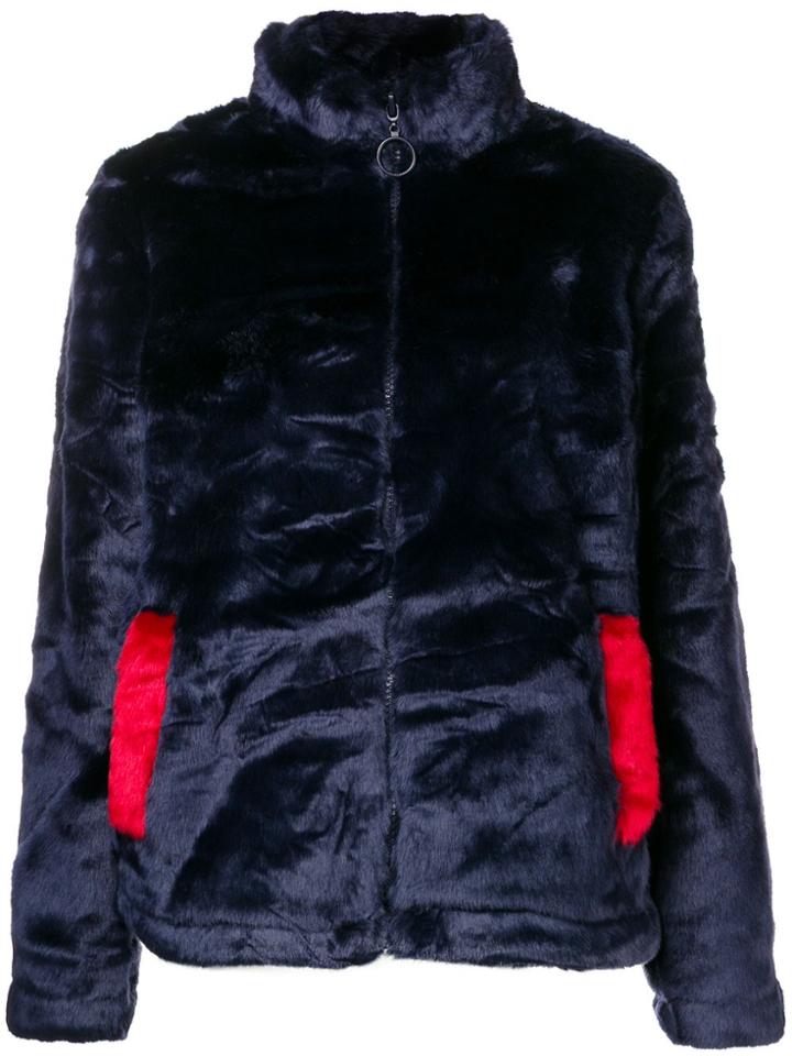 Fila Logo Faux Fur Jacket - Blue