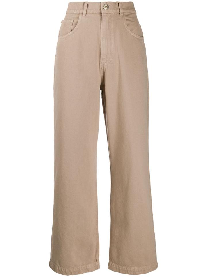 Nanushka Wide Leg Cropped Jeans - Neutrals
