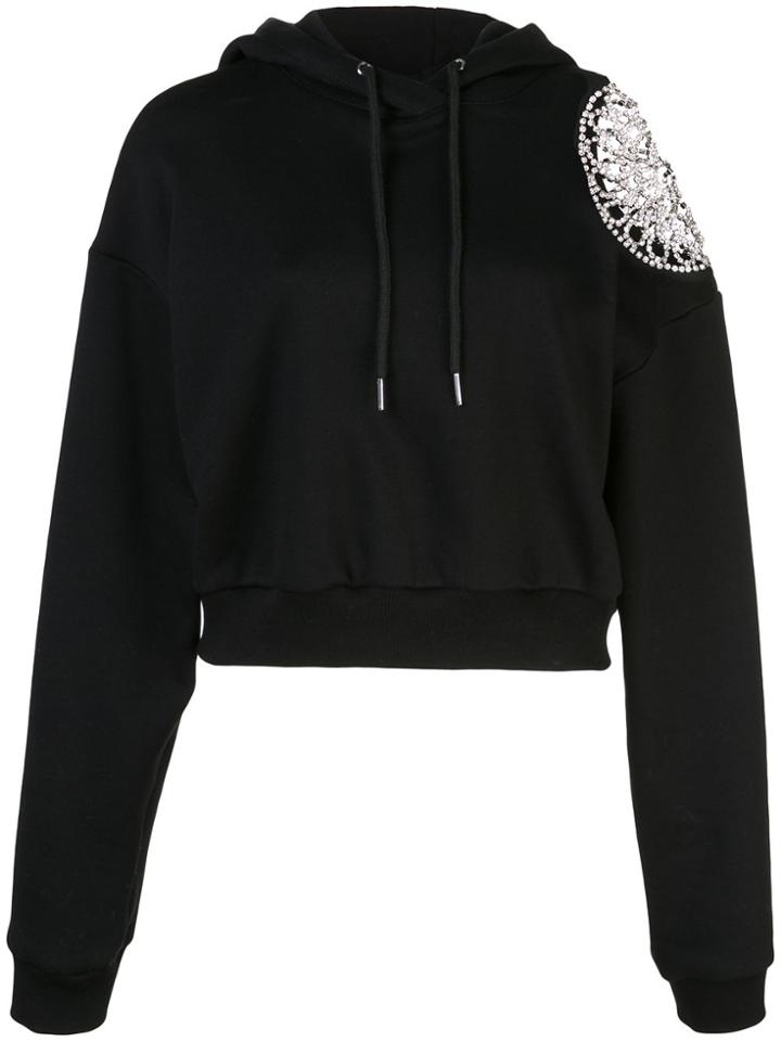Area Cropped Long Sleeved Hoodie - Black