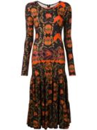 Preen By Thornton Bregazzi Printed Pleated Long Dress, Women's, Size: Large, Black, Viscose/spandex/elastane