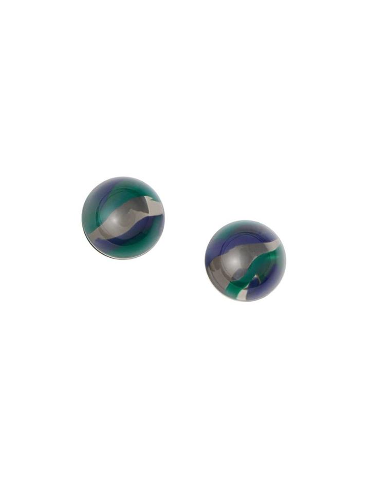 Burberry Marbled Resin Palladium-plated Sphere Earrings - Blue