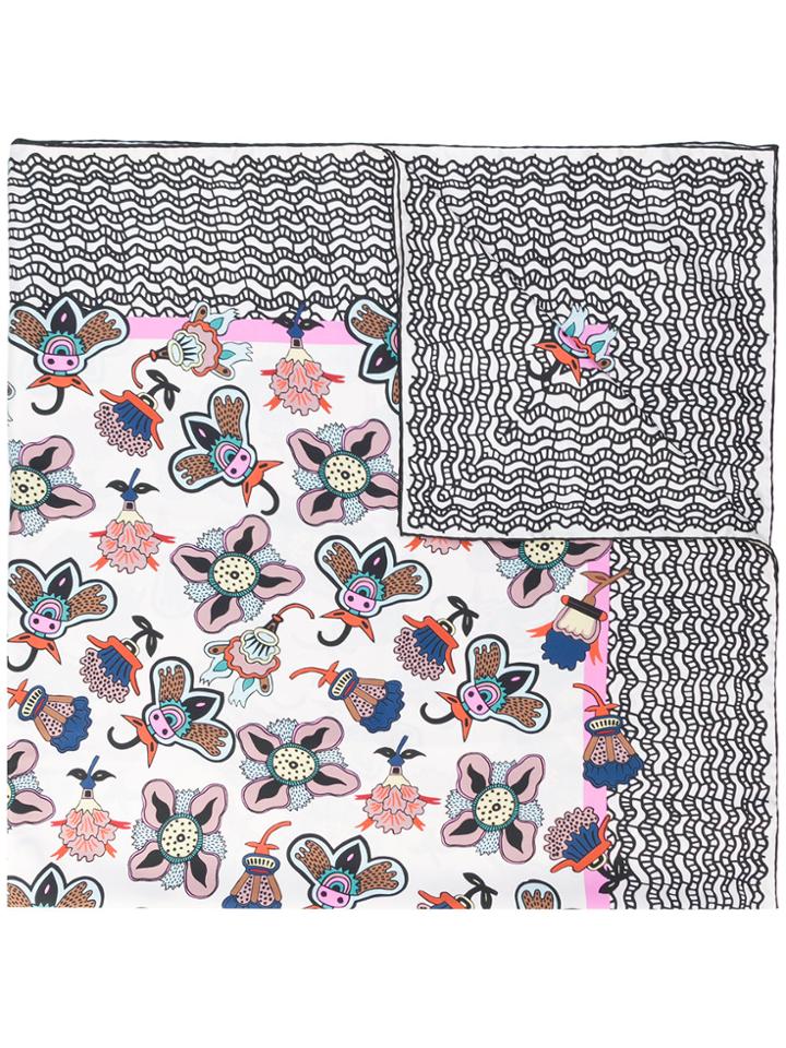 Valentino Popflowers And Graphic Waves Printed Scarf - White
