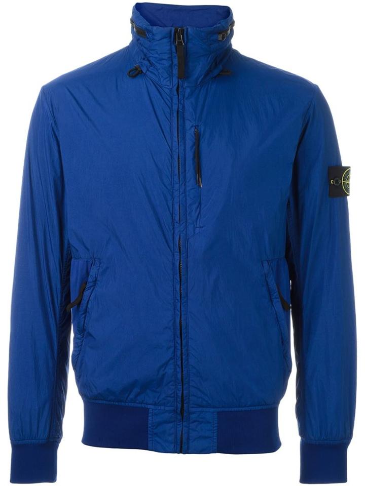 Stone Island Standing Collar Jacket, Men's, Size: Xl, Blue, Polyamide/cotton/polyurethane Resin