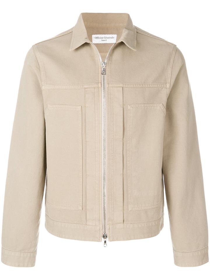 Officine Generale Zipped Denim Jacket - Nude & Neutrals