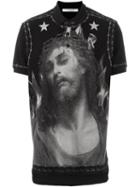 Givenchy Christ Print Polo Shirt, Men's, Size: L, Black, Cotton