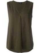 Theory Front Pleat V Neck Blouse