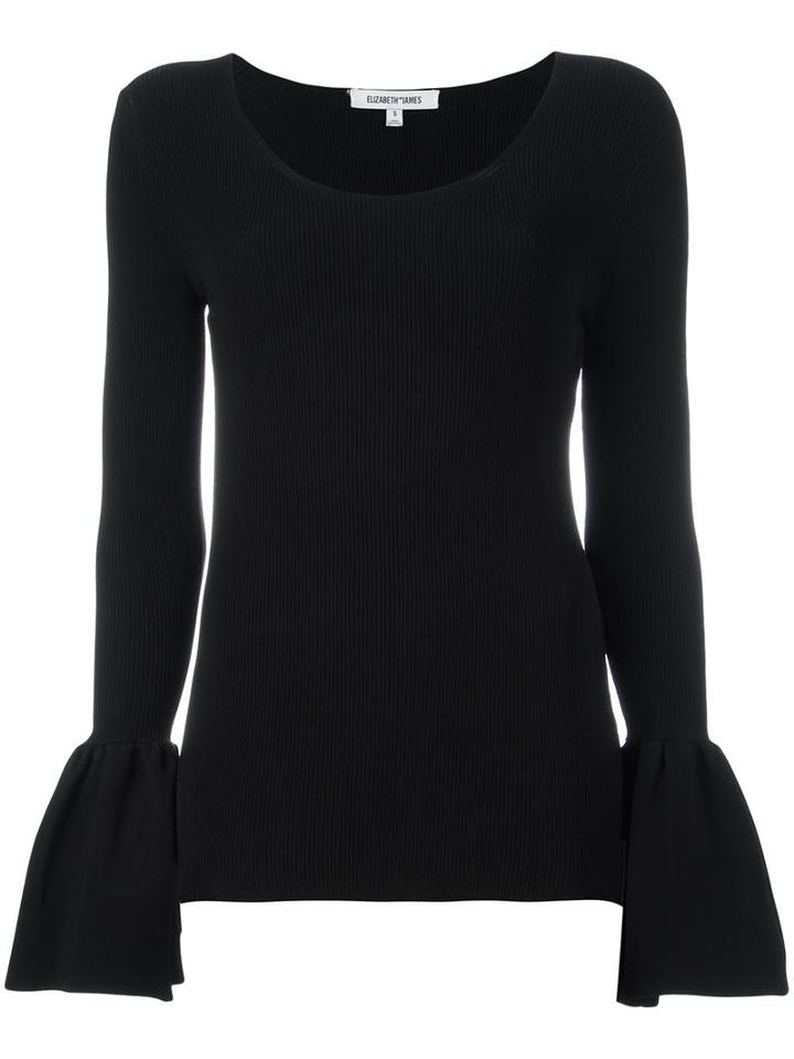 Elizabeth And James Ribbed Flared Sleeve Top, Women's, Size: Medium, Black, Nylon/spandex/elastane/viscose