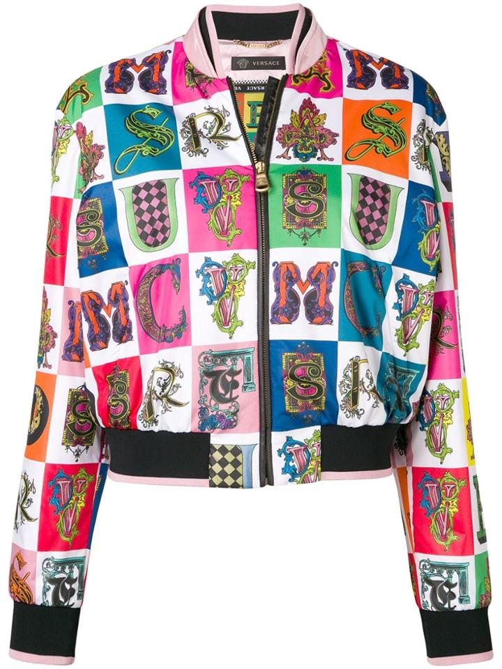 Versace Alphabet Print Bomber Jacket - White