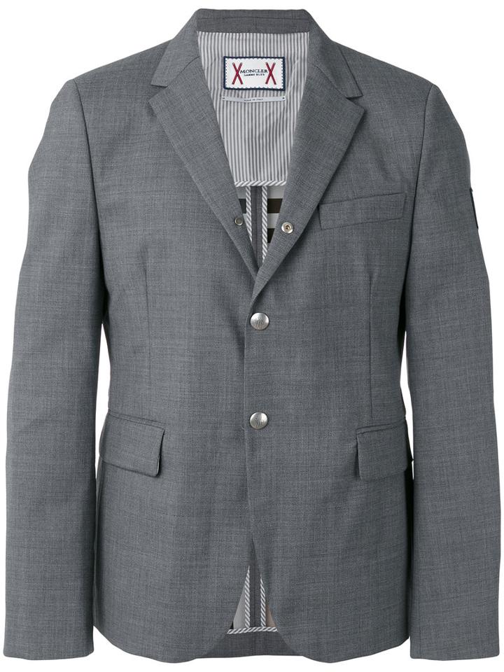 Moncler Gamme Bleu Logo Plaque Button Front Blazer, Men's, Size: 2, Grey, Virgin Wool/cupro