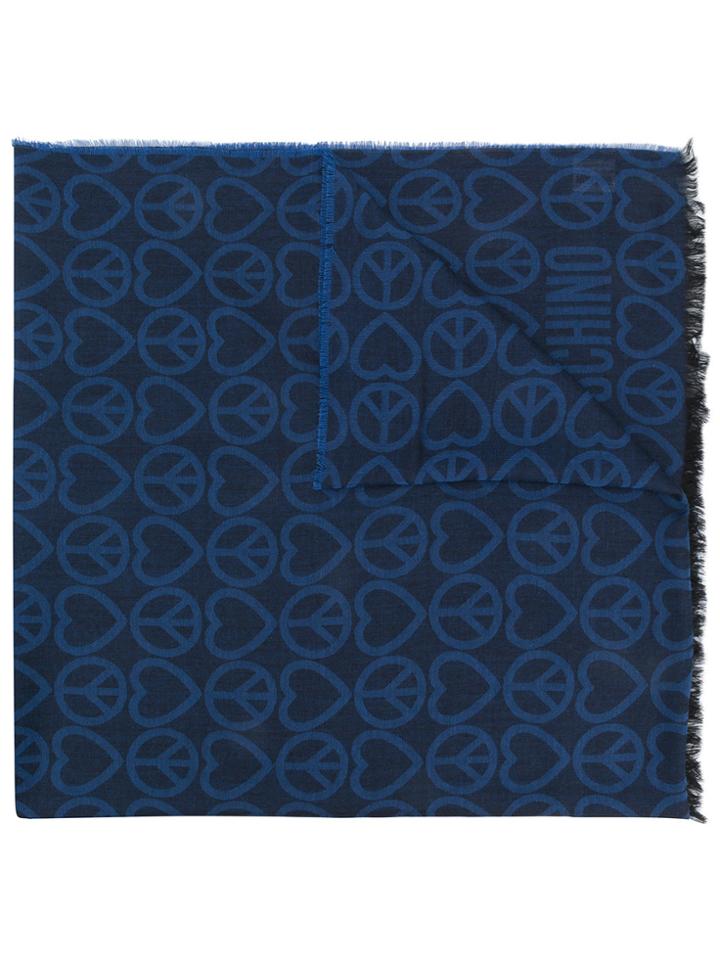 Moschino Frayed Logo Scarf - Blue