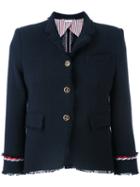 Thom Browne - Contrast Hem Blazer - Women - Silk/cotton - 40, Blue, Silk/cotton
