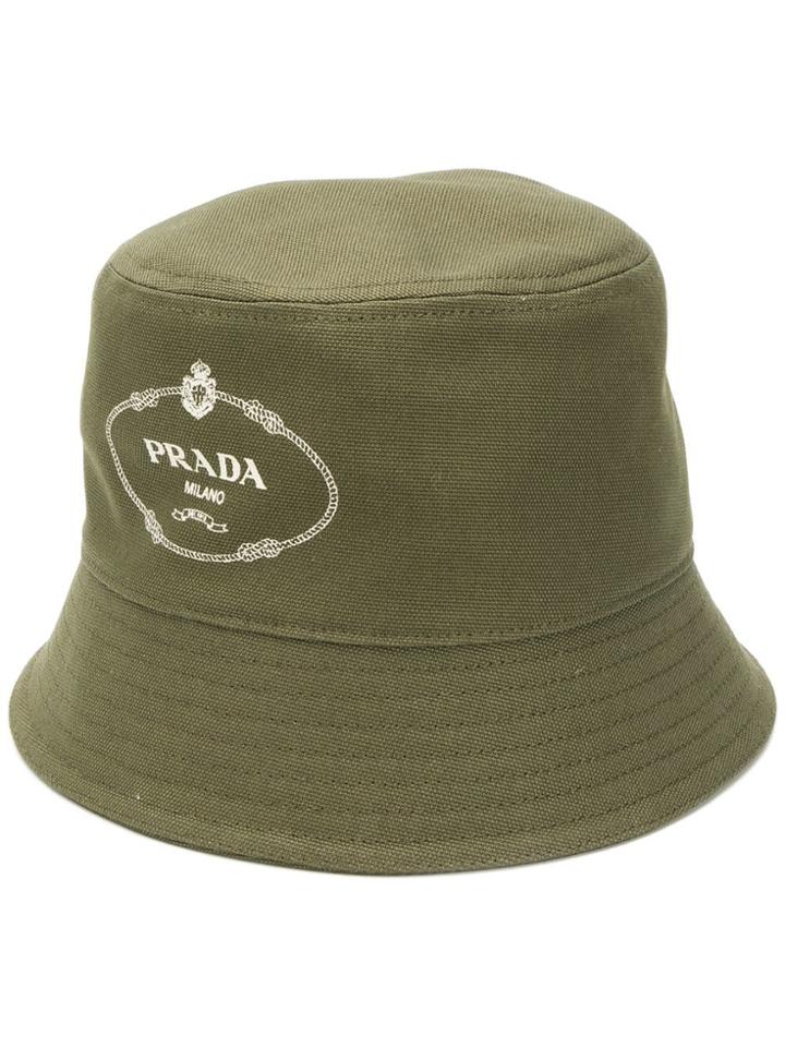 Prada Logo Print Bucket Hat - Green