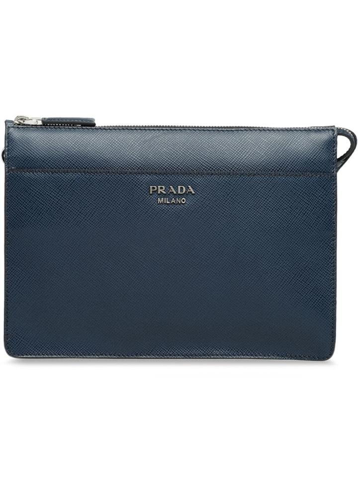 Prada Zipped Pouch Clutch - Blue