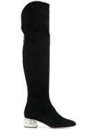 Sebastian Knee Length Boots With Embellished Heel - Black