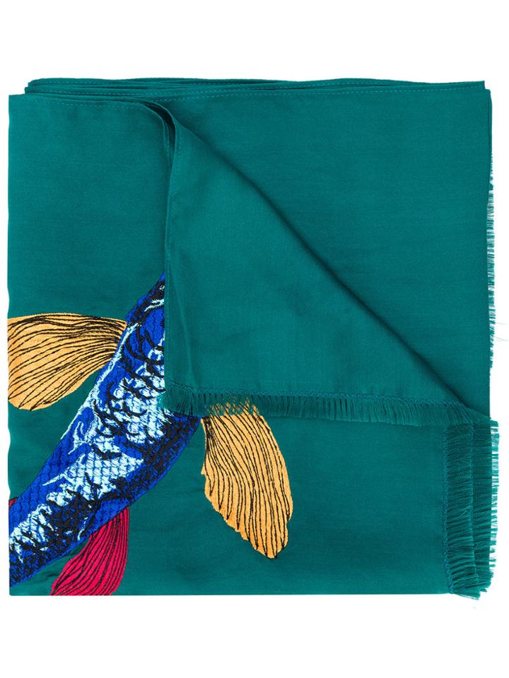 Paul Smith Embroidered Fish Scarf - Green
