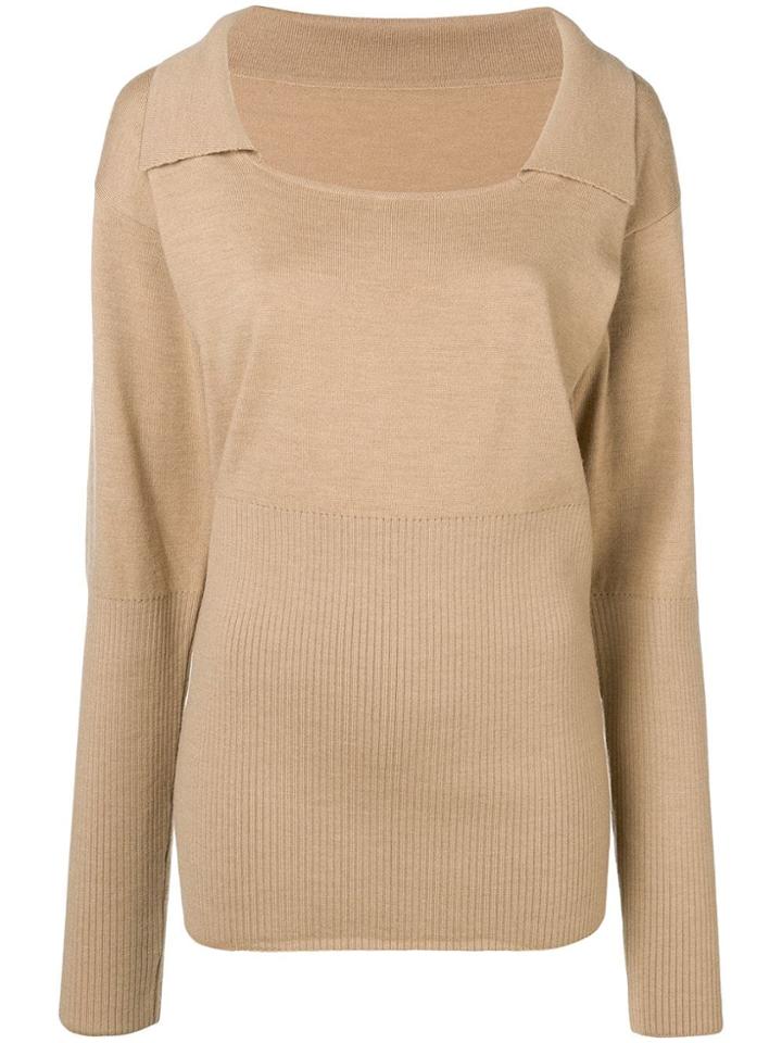 Jacquemus Open Collar Ribbed Top - Neutrals